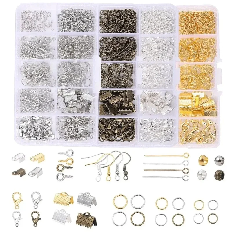 Legierungszubehör, Schmuckzubehör-Set, Ohrring-Herstellungsset, Karabinerverschluss, offene Biegeringe, Reparaturwerkzeuge, DIY-Schmuckherstellungszubehör