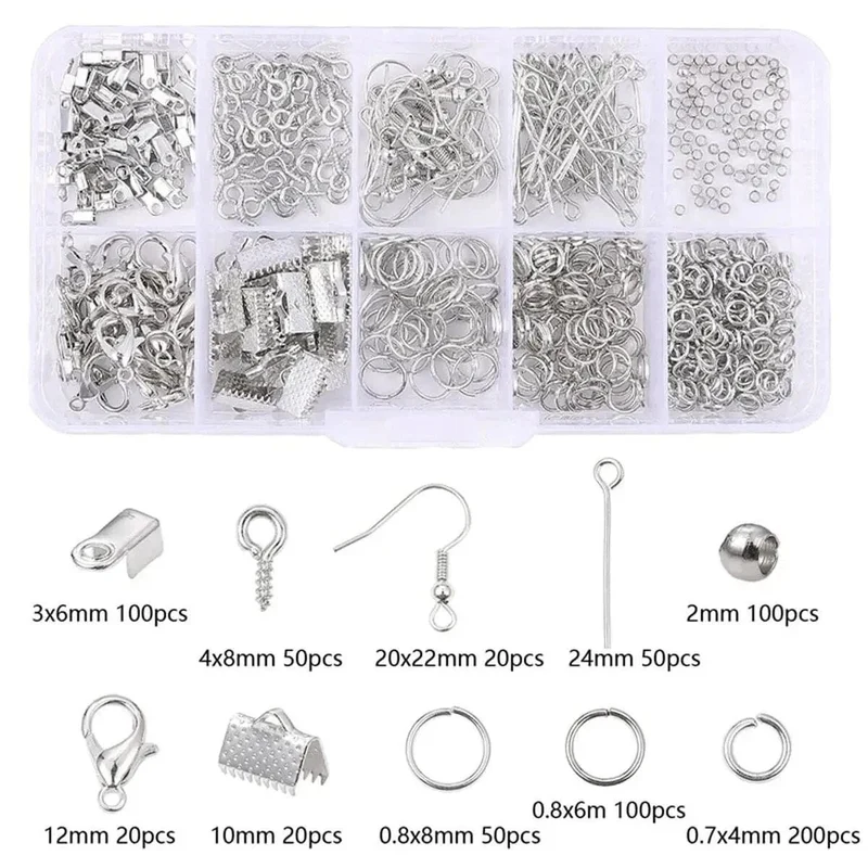 Legierungszubehör, Schmuckzubehör-Set, Ohrring-Herstellungsset, Karabinerverschluss, offene Biegeringe, Reparaturwerkzeuge, DIY-Schmuckherstellungszubehör
