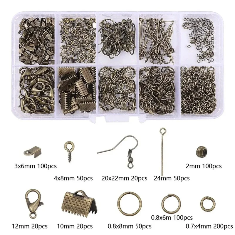 Legierungszubehör, Schmuckzubehör-Set, Ohrring-Herstellungsset, Karabinerverschluss, offene Biegeringe, Reparaturwerkzeuge, DIY-Schmuckherstellungszubehör
