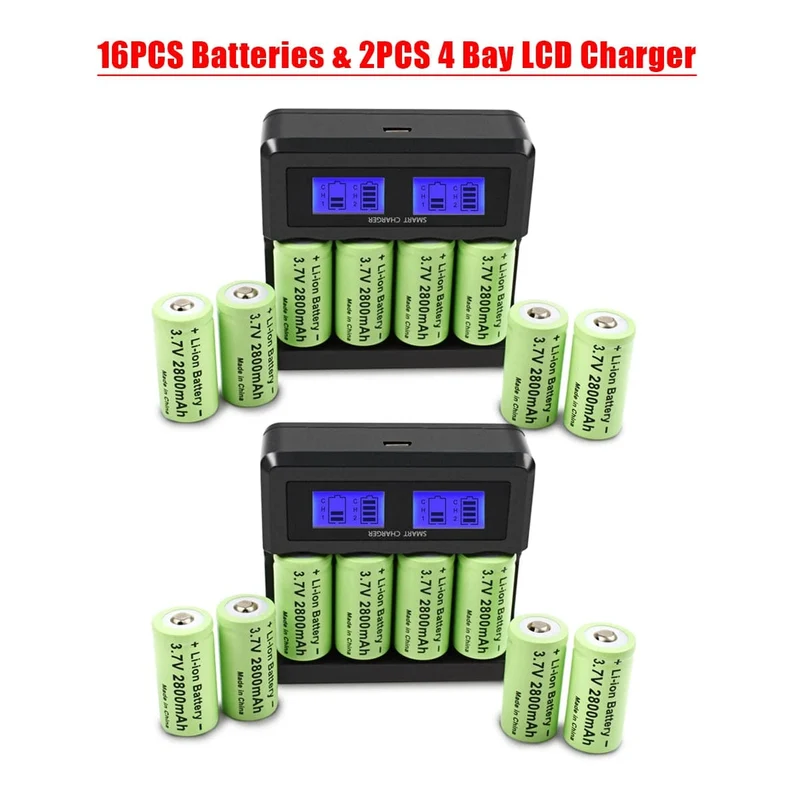 Powtree 16P 2800 mAh Wiederaufladbare 3.7 V Li-Ionen-Batterien 16340 CR123A RCR 123 ICR für LED-Taschenlampe, Reise-Wandladegerät