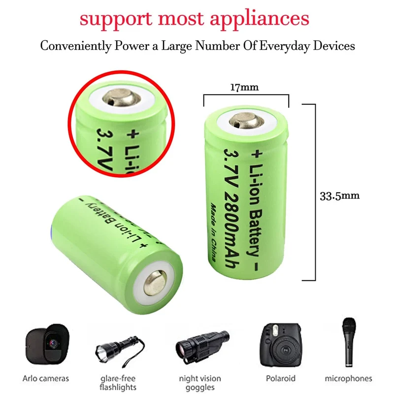 Powtree 16P 2800 mAh Wiederaufladbare 3.7 V Li-Ionen-Batterien 16340 CR123A RCR 123 ICR für LED-Taschenlampe, Reise-Wandladegerät