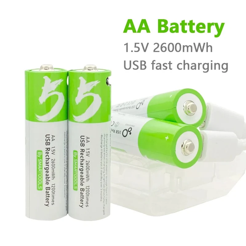 Hochkapazitiver 1.5 V AA 2600 mWh Lithium-Ionen-Akku über USB aufladbar für Fernbedienung, Maus, kleinen Ventilator, Akku für elektrisches Spielzeug + Kabel