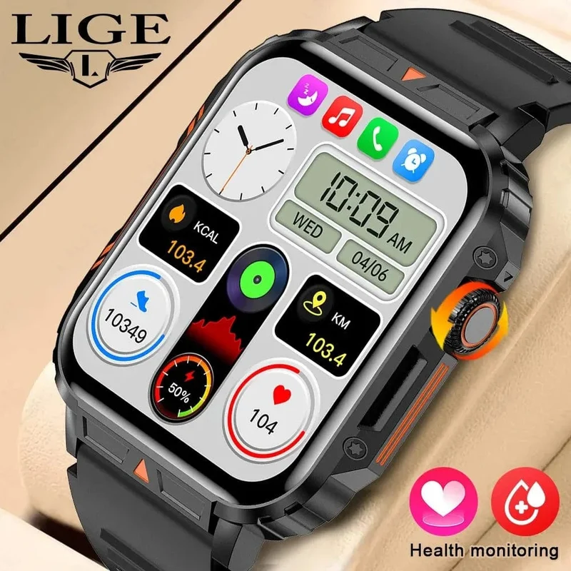 LIGE Smartwatch 1.95 Zoll Bildschirm Gesundheitsüberwachung Uhren IP68 wasserdicht Sport Fitness Smart Watch für Männer Frauen Reloj Hombre