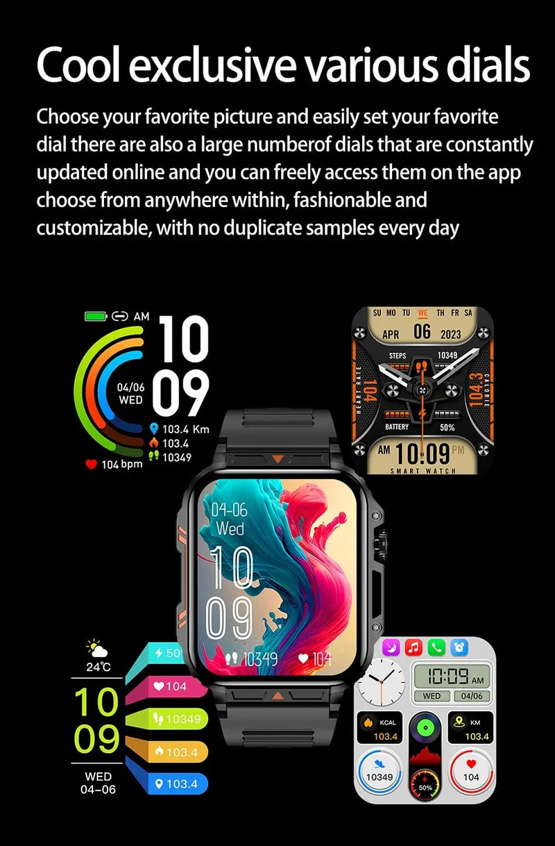 LIGE Smartwatch 1.95 Zoll Bildschirm Gesundheitsüberwachung Uhren IP68 wasserdicht Sport Fitness Smart Watch für Männer Frauen Reloj Hombre