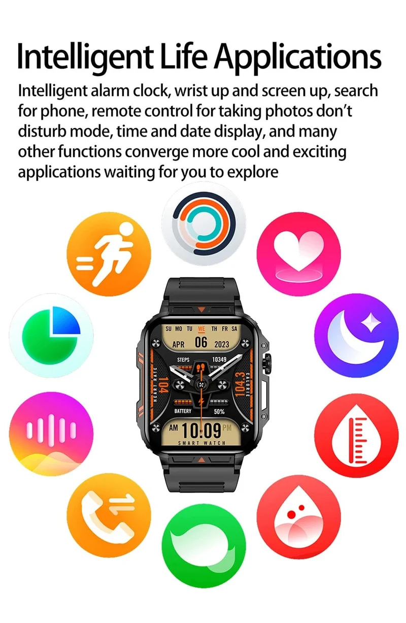 LIGE Smartwatch 1.95 Zoll Bildschirm Gesundheitsüberwachung Uhren IP68 wasserdicht Sport Fitness Smart Watch für Männer Frauen Reloj Hombre