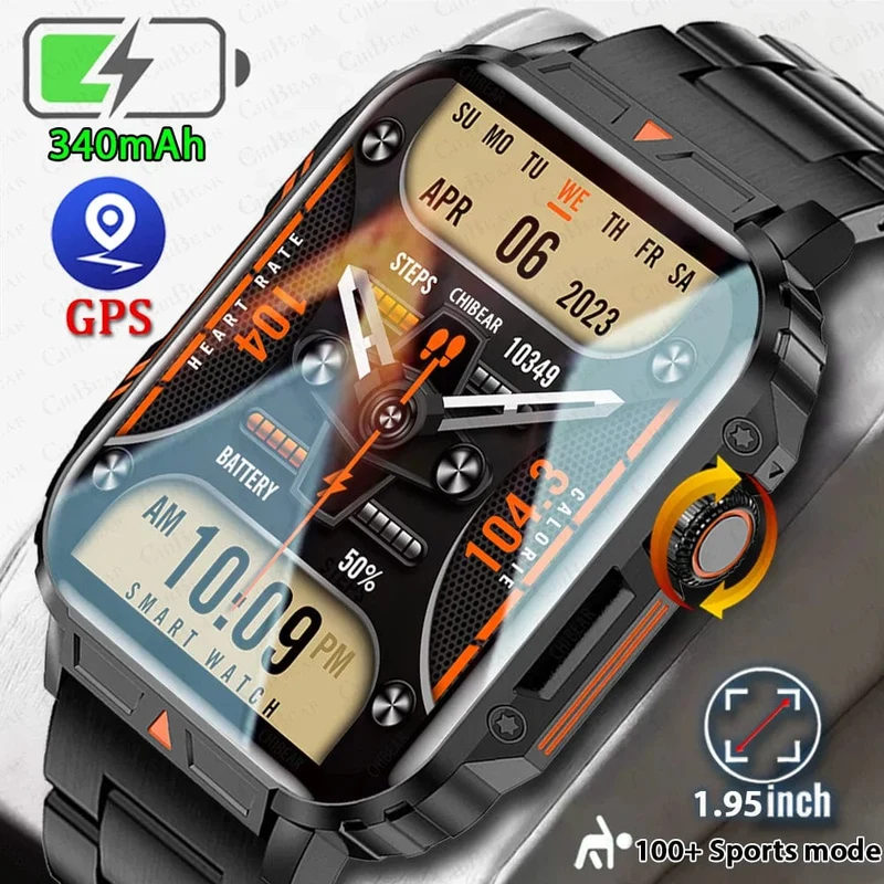2024 Neue 1.95 Outdoor Military Man Smart Watch Männer Bluetooth Anruf Smartwatch Männer für Android IOS IP68 wasserdichte Fitnessuhren