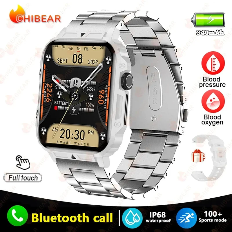 2024 Neue 1.95 Outdoor Military Man Smart Watch Männer Bluetooth Anruf Smartwatch Männer für Android IOS IP68 wasserdichte Fitnessuhren