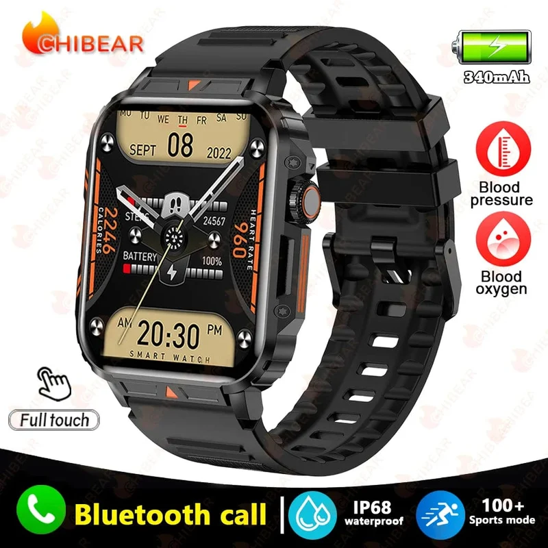 2024 Neue 1.95 Outdoor Military Man Smart Watch Männer Bluetooth Anruf Smartwatch Männer für Android IOS IP68 wasserdichte Fitnessuhren