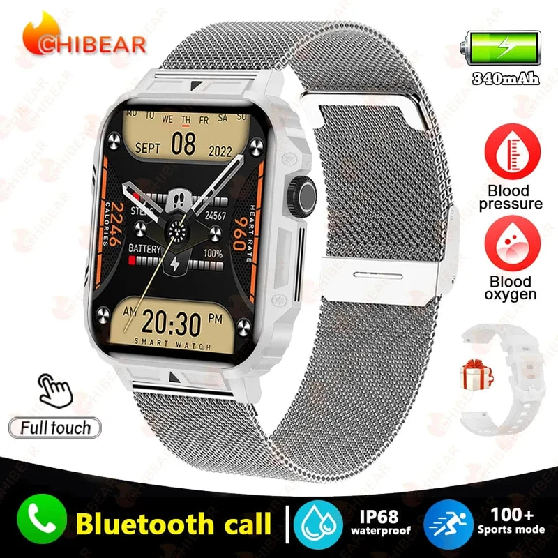 2024 Neue 1.95 Outdoor Military Man Smart Watch Männer Bluetooth Anruf Smartwatch Männer für Android IOS IP68 wasserdichte Fitnessuhren