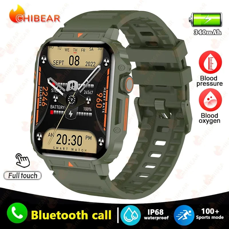2024 Neue 1.95 Outdoor Military Man Smart Watch Männer Bluetooth Anruf Smartwatch Männer für Android IOS IP68 wasserdichte Fitnessuhren