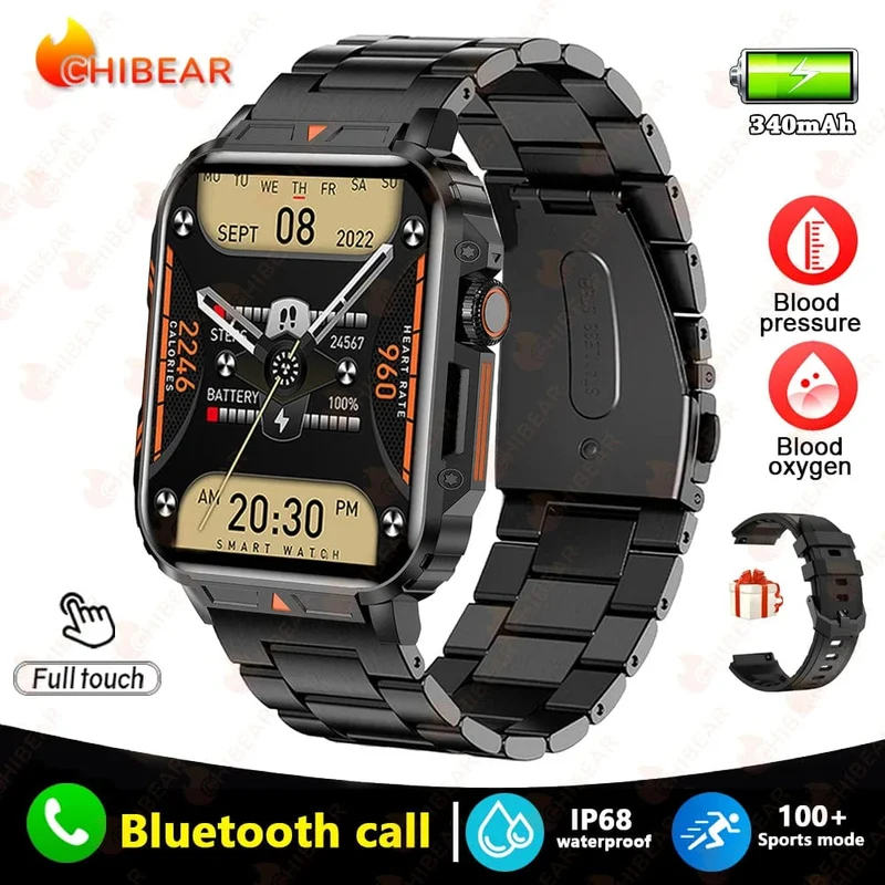 2024 Neue 1.95 Outdoor Military Man Smart Watch Männer Bluetooth Anruf Smartwatch Männer für Android IOS IP68 wasserdichte Fitnessuhren