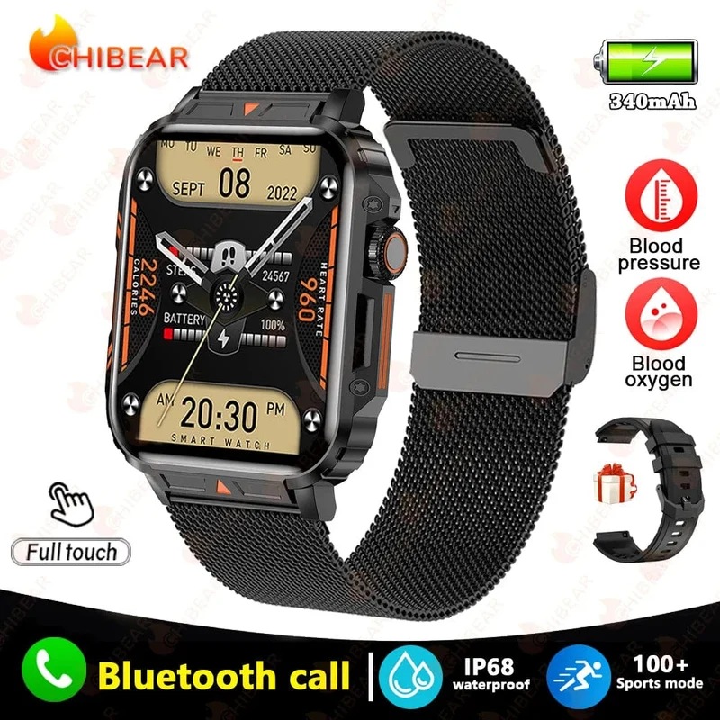 2024 Neue 1.95 Outdoor Military Man Smart Watch Männer Bluetooth Anruf Smartwatch Männer für Android IOS IP68 wasserdichte Fitnessuhren