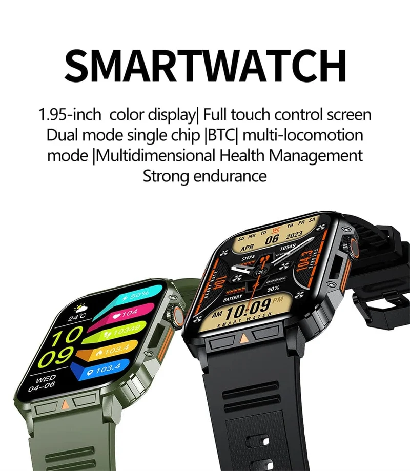 2024 Neue 1.95 Outdoor Military Man Smart Watch Männer Bluetooth Anruf Smartwatch Männer für Android IOS IP68 wasserdichte Fitnessuhren