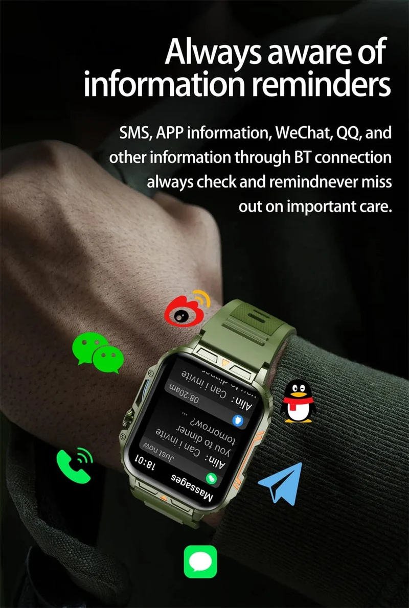 2024 Neue 1.95 Outdoor Military Man Smart Watch Männer Bluetooth Anruf Smartwatch Männer für Android IOS IP68 wasserdichte Fitnessuhren