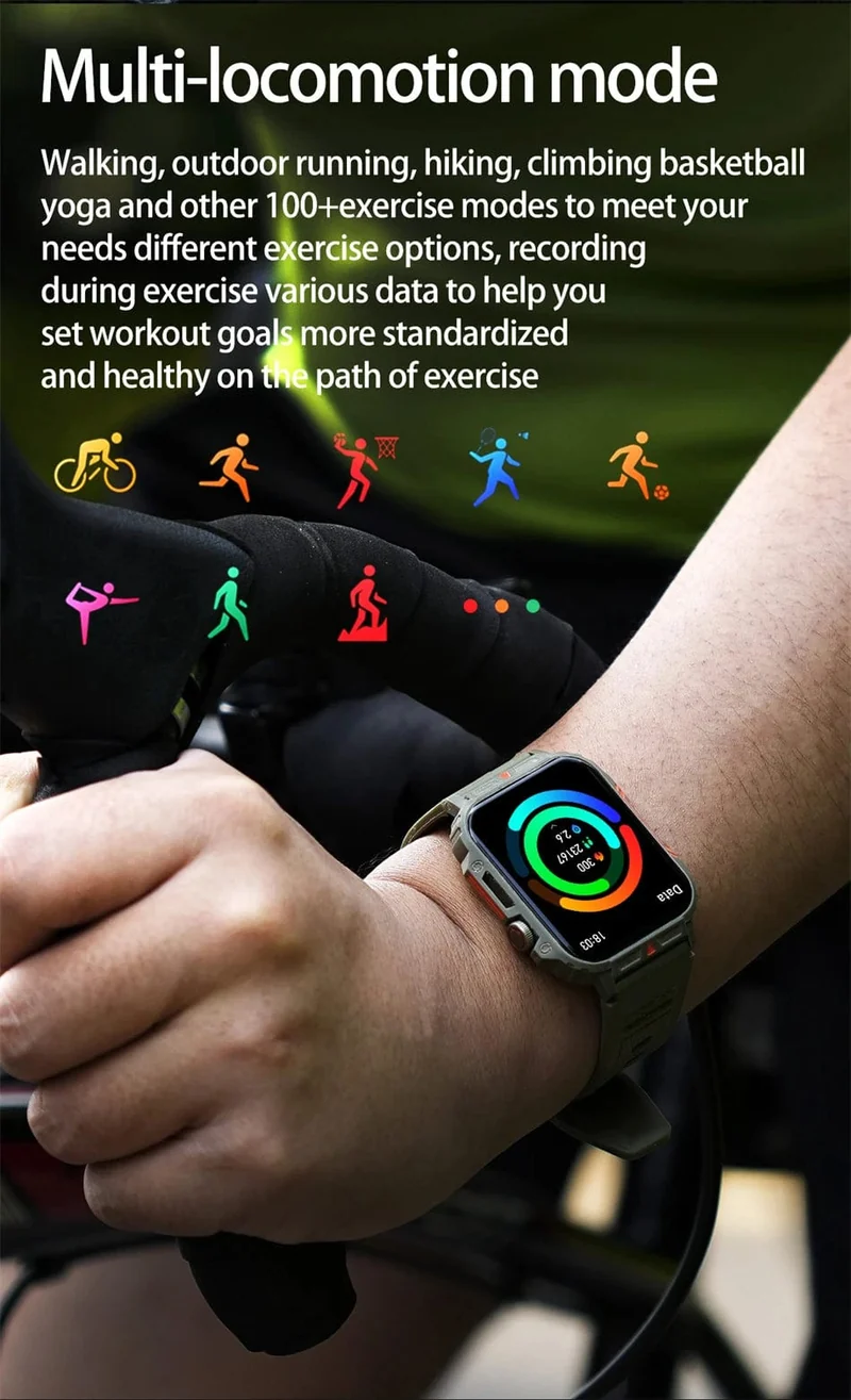 2024 Neue 1.95 Outdoor Military Man Smart Watch Männer Bluetooth Anruf Smartwatch Männer für Android IOS IP68 wasserdichte Fitnessuhren
