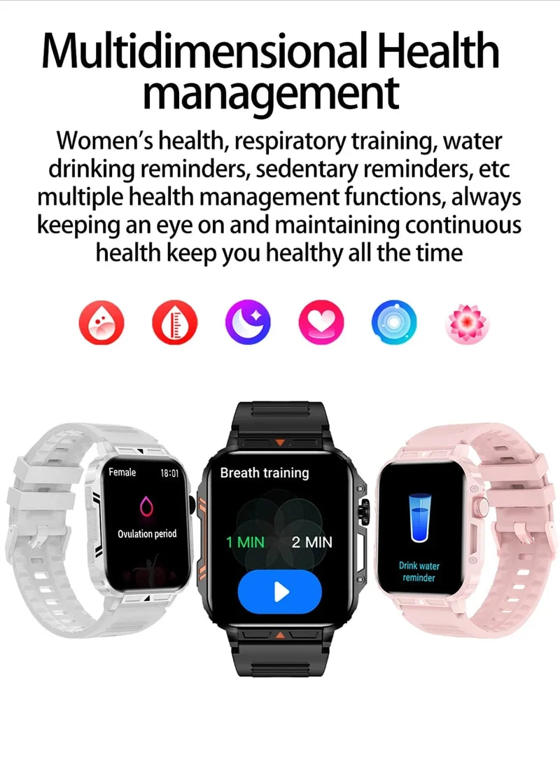 2024 Neue 1.95 Outdoor Military Man Smart Watch Männer Bluetooth Anruf Smartwatch Männer für Android IOS IP68 wasserdichte Fitnessuhren