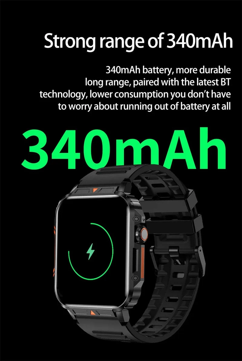 2024 Neue 1.95 Outdoor Military Man Smart Watch Männer Bluetooth Anruf Smartwatch Männer für Android IOS IP68 wasserdichte Fitnessuhren