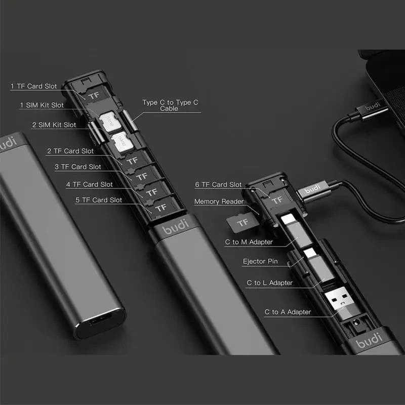 BUDI Multifunktions-Smart-Adapter Kartenspeicher Datenkabel USB-Box Universal-Kartenleser für iPhone USB-Hub für Computer