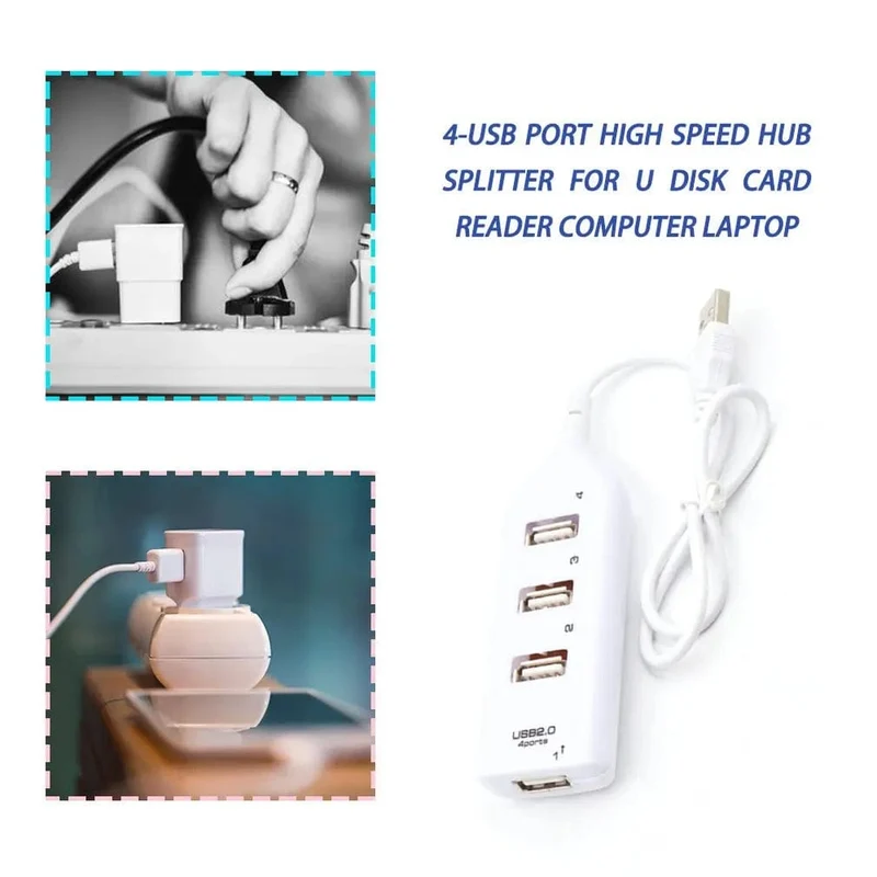 Tragbarer 4-Port-Multi-USB-Hub-Splitter, Hochgeschwindigkeits-USB 2.0-Mehrfach-Expander-Adapter für PC-Laptop-Notebook-Computerzubehör