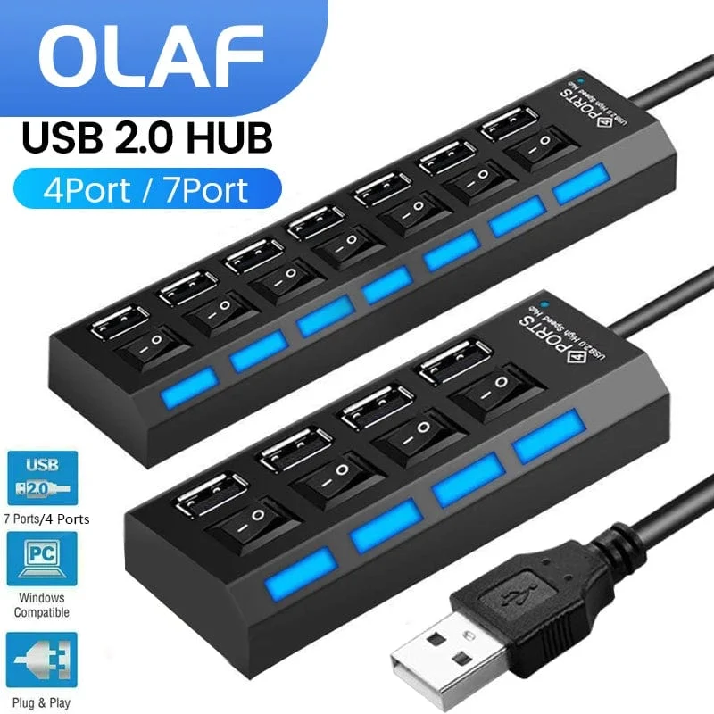 OLAF USB HUB 2.0 4/7 Port Mehrere Expander USB 2.0 Hub mit Schalter Multi USB Splitter Hub Verwenden Netzteil Computer Zubehör