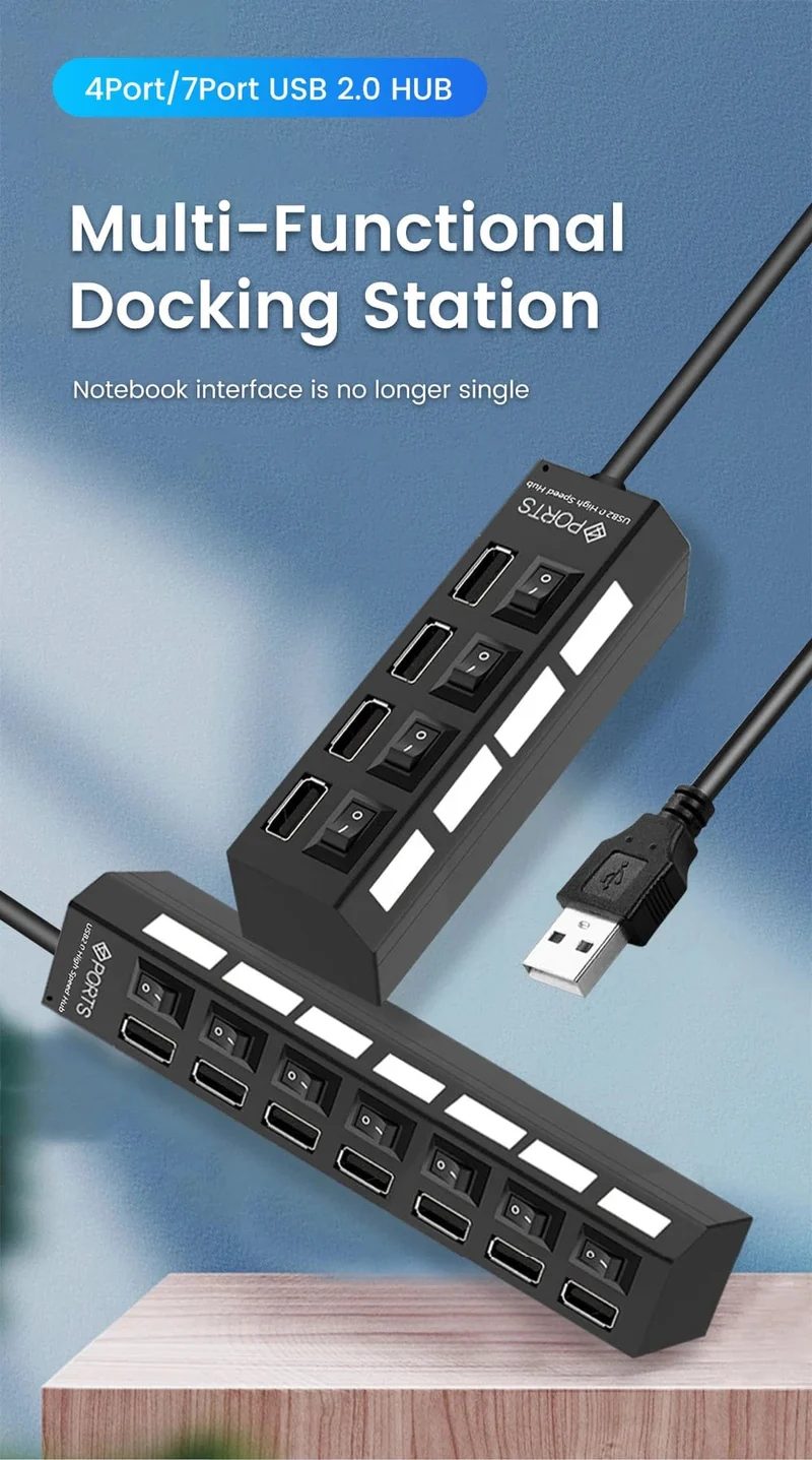 OLAF USB HUB 2.0 4/7 Port Mehrere Expander USB 2.0 Hub mit Schalter Multi USB Splitter Hub Verwenden Netzteil Computer Zubehör