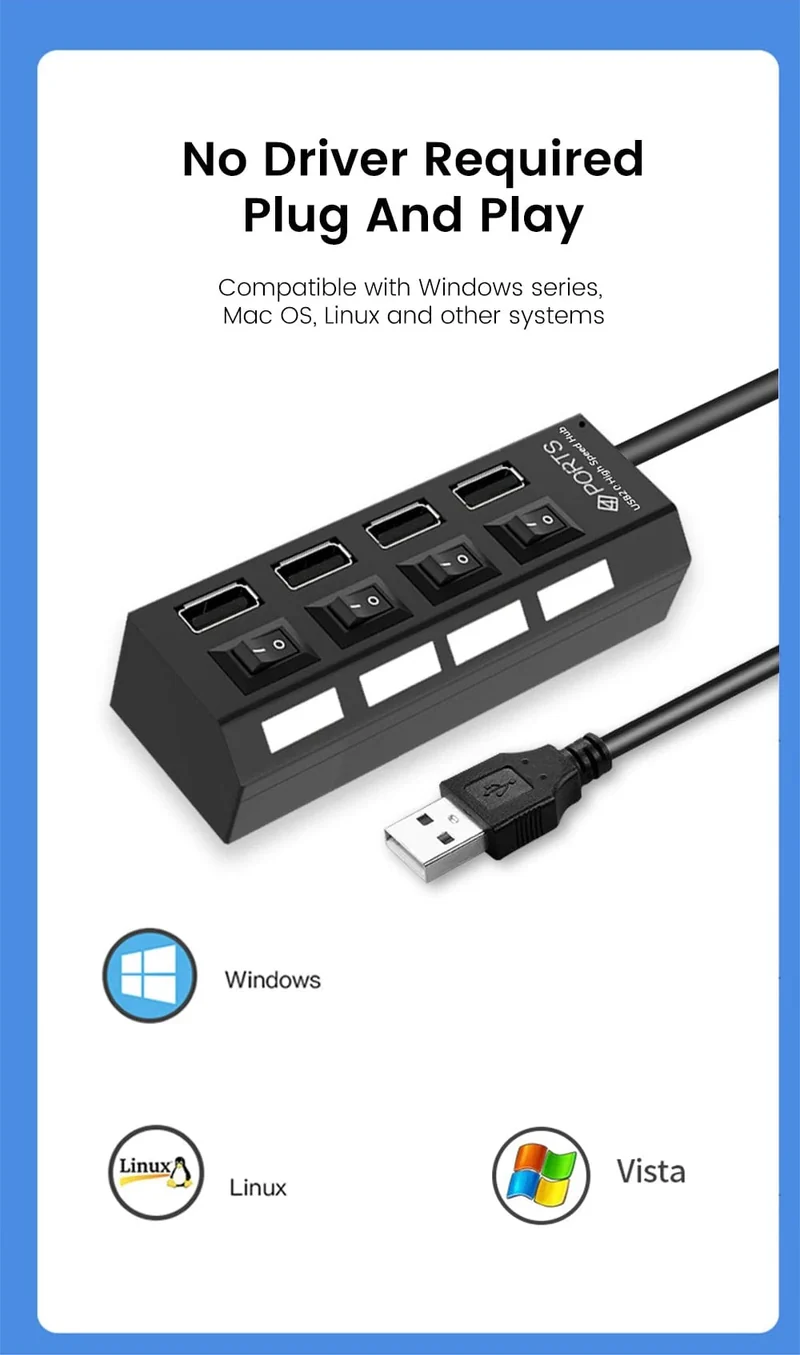 OLAF USB HUB 2.0 4/7 Port Mehrere Expander USB 2.0 Hub mit Schalter Multi USB Splitter Hub Verwenden Netzteil Computer Zubehör