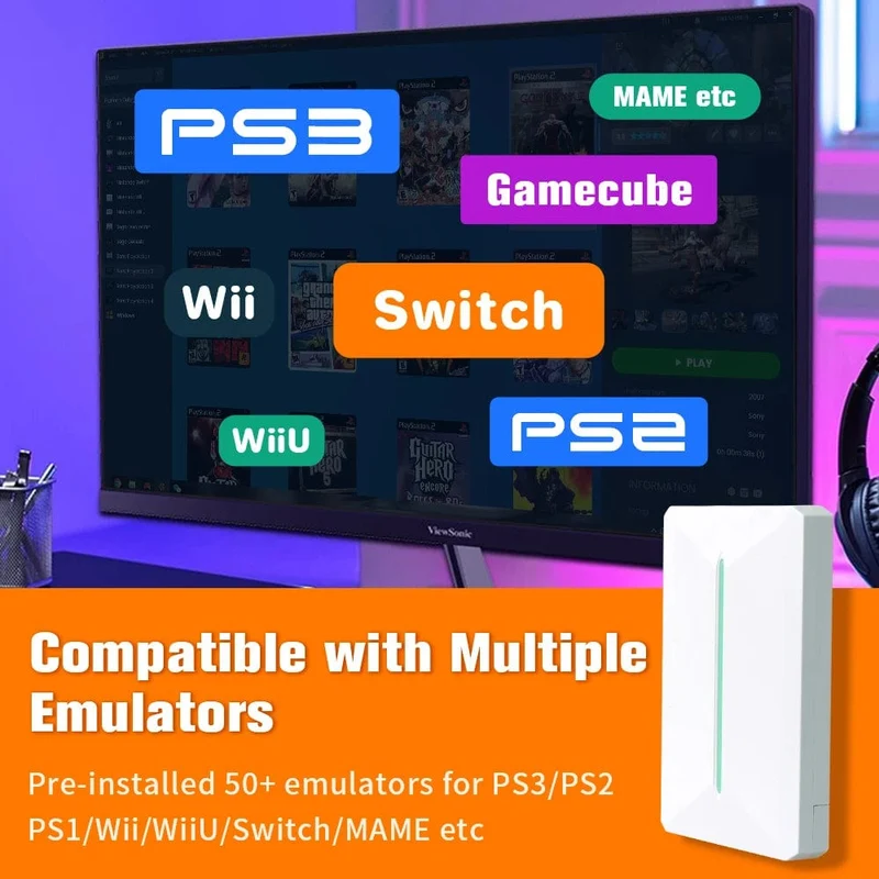 Retrobat & Playnite Retro-Spielekonsole, 500 GB Gaming-Festplatte für PS3/PS2/Switch/Wii/WiiU für PC/Laptop mit über 38200 Retro-/AAA-/PC-Spielen