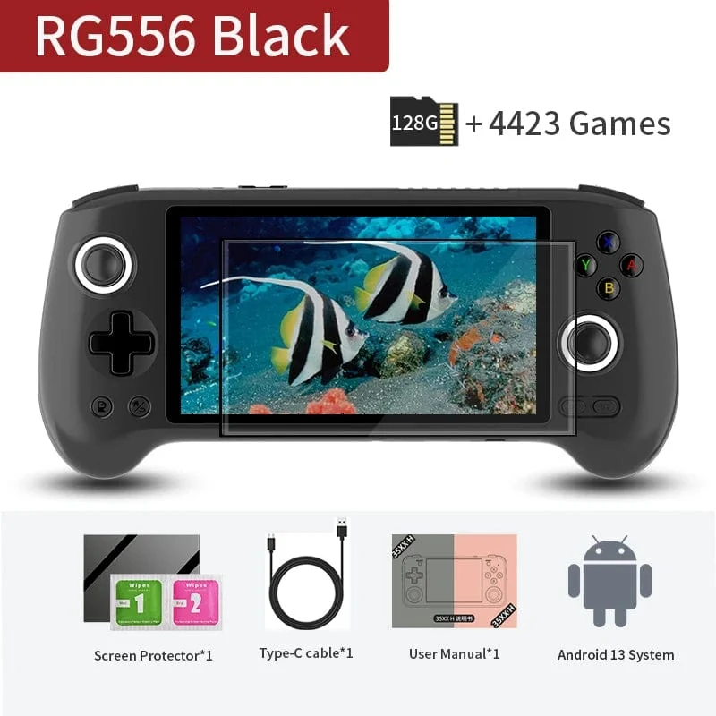 ANBERNIC RG556 Handheld-Spielkonsole Unisoc T820 Android 13 5.48 Zoll AMOLED-Bildschirm 5500 mAh WIFI Bluetooth Retro-Videoplayer