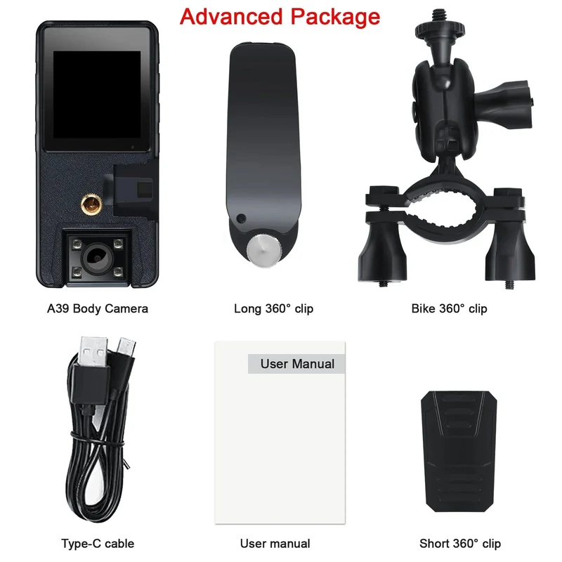 Vandlion A39 Full 1080P HD Minikamera 3000 mAh Camcorder Body Mount Cam Kleine 180° drehbare Fahrradkamera Sport-DV Auto-DVR Webcam