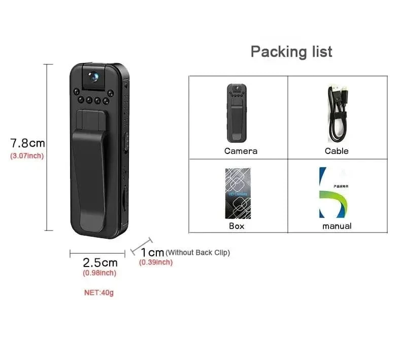 1080P Body Mini Kamera Tragbarer kleiner digitaler Videorecorder Polizei BodyCam Infrarot-Nachtsicht-Miniatur-Camcorder