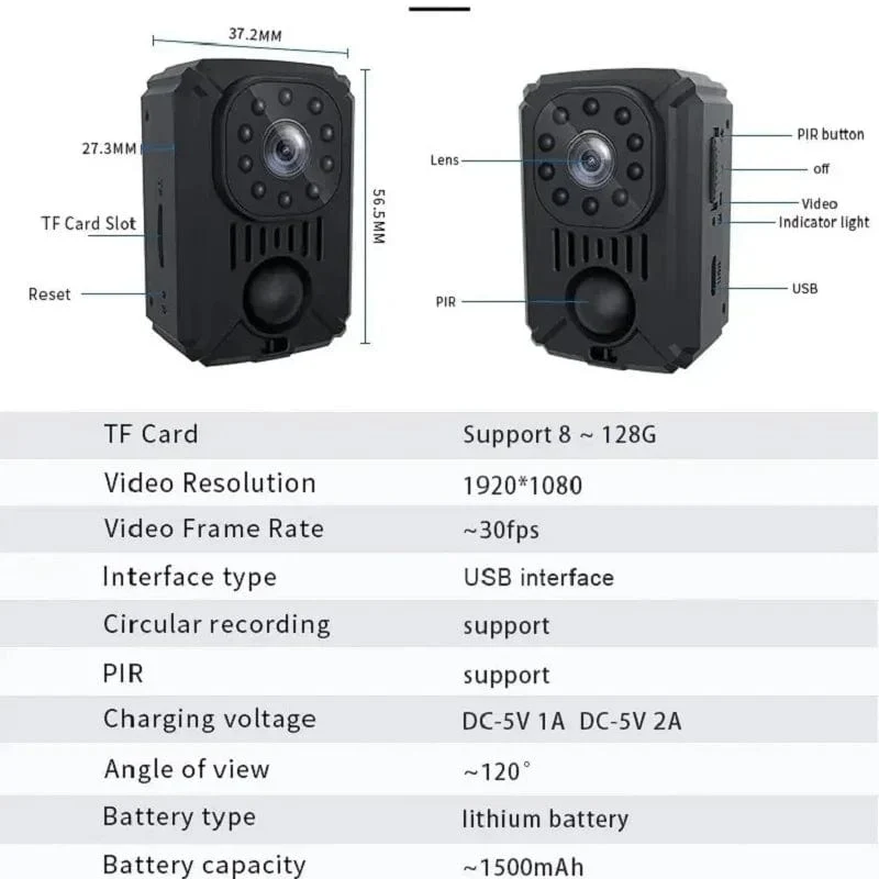 MD31 Mini-Körperkamera 1080P Full HD Sicherheitstasche Nachtsicht Bewegungserkennung Kleiner Camcorder Autos Standby PIR Videorecorder