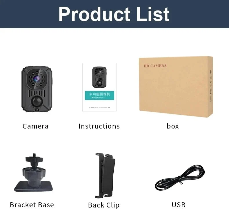 MD31 Mini-Körperkamera 1080P Full HD Sicherheitstasche Nachtsicht Bewegungserkennung Kleiner Camcorder Autos Standby PIR Videorecorder