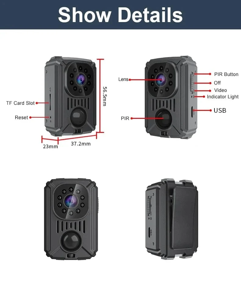MD31 Mini-Körperkamera 1080P Full HD Sicherheitstasche Nachtsicht Bewegungserkennung Kleiner Camcorder Autos Standby PIR Videorecorder