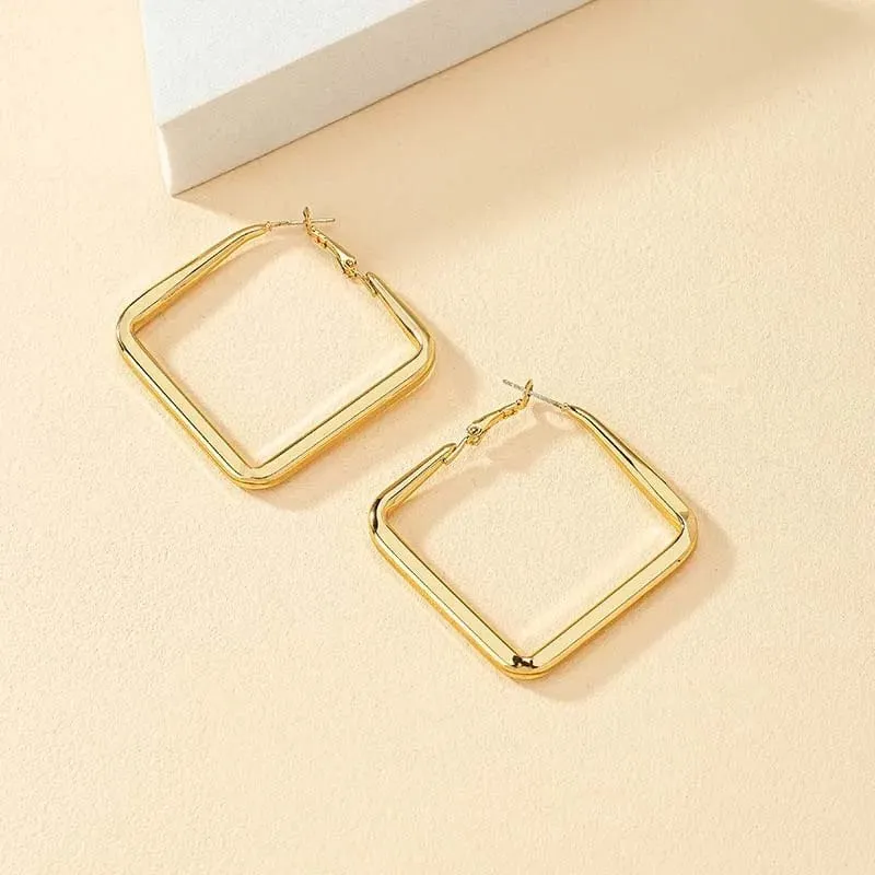 2023 mode Gold Farbe Großen Platz Hoop Ohrringe Für Frauen Übertrieben Metall Geometrische Unregelmäßigen Kreis Ohrringe Schmuck