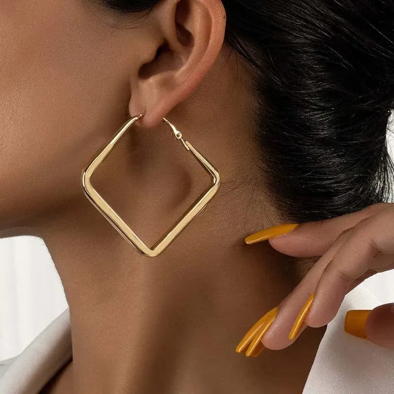 2023 mode Gold Farbe Großen Platz Hoop Ohrringe Für Frauen Übertrieben Metall Geometrische Unregelmäßigen Kreis Ohrringe Schmuck