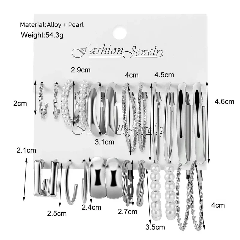 Vintage Silber Farbe Y2K Perle Ohrringe für Frauen Geometrie Runde Kreis Quadrat Hoop Ohrring Set Mode Weibliche Schmuck Zubehör