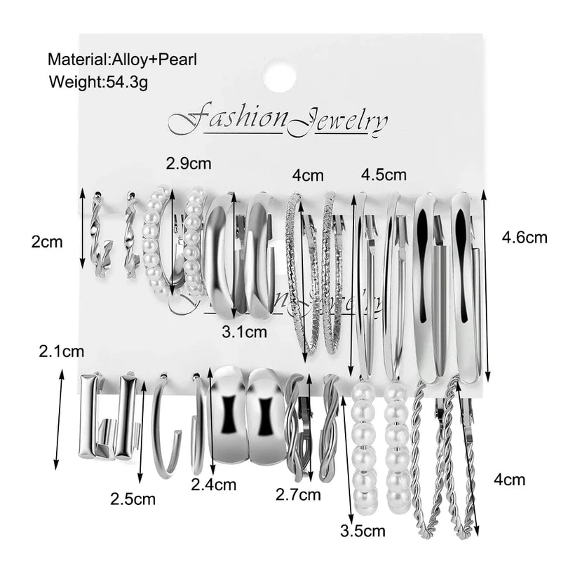 Vintage Silber Farbe Y2K Perle Ohrringe für Frauen Geometrie Runde Kreis Quadrat Hoop Ohrring Set Mode Weibliche Schmuck Zubehör