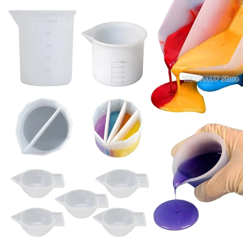 Gießen Sie geteilte Becher aus Silikon mit Epoxidmischung für Farbgießbecher, DIY-Harzwerkzeug, Epoxidharz, Acrylfarbe, Harzform, Schmuckherstellungswerkzeug