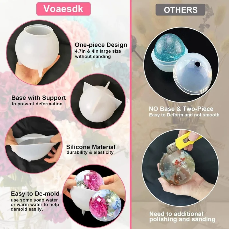 Große Kugel-Harzformen, Kristallkugel-Silikon-Harzformen zur Blumenkonservierung, nahtlose Kugel-Epoxidharzformen