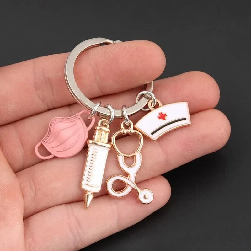 Neuer Arzt Schlüsselanhänger Medizinisches Werkzeug Schlüsselanhänger Injektionsspritze Stethoskop Krankenschwester Kappe Schlüsselanhänger Medico Geschenk DIY Schmuck Handarbeit