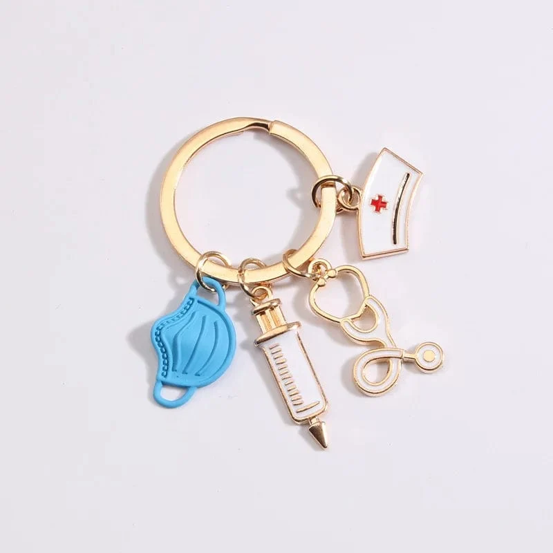 Neuer Arzt Schlüsselanhänger Medizinisches Werkzeug Schlüsselanhänger Injektionsspritze Stethoskop Krankenschwester Kappe Schlüsselanhänger Medico Geschenk DIY Schmuck Handarbeit