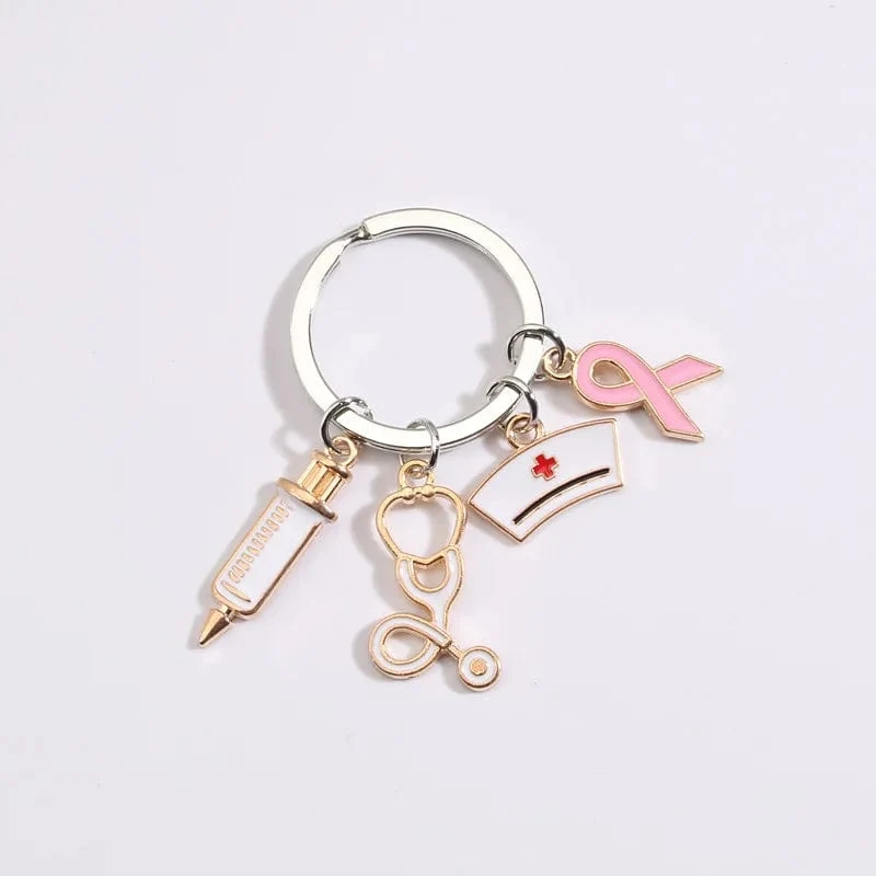 Neuer Arzt Schlüsselanhänger Medizinisches Werkzeug Schlüsselanhänger Injektionsspritze Stethoskop Krankenschwester Kappe Schlüsselanhänger Medico Geschenk DIY Schmuck Handarbeit
