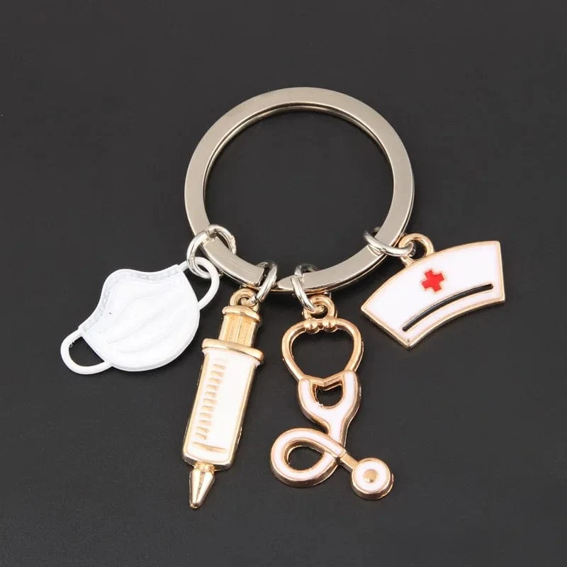 Neuer Arzt Schlüsselanhänger Medizinisches Werkzeug Schlüsselanhänger Injektionsspritze Stethoskop Krankenschwester Kappe Schlüsselanhänger Medico Geschenk DIY Schmuck Handarbeit