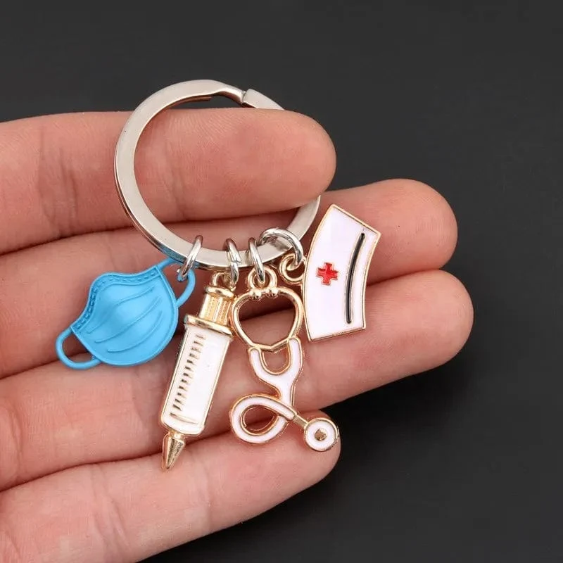Neuer Arzt Schlüsselanhänger Medizinisches Werkzeug Schlüsselanhänger Injektionsspritze Stethoskop Krankenschwester Kappe Schlüsselanhänger Medico Geschenk DIY Schmuck Handarbeit