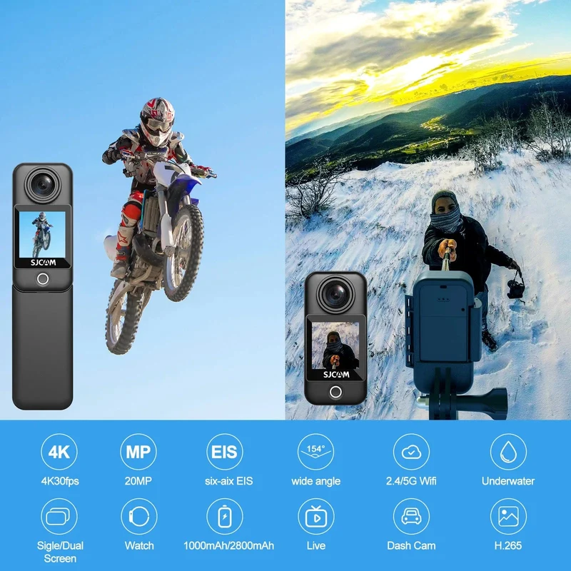 SJCAM C300 Pocket-Action-Kamera 4K FHD mit langer Akkulaufzeit Video 30M wasserdicht 5G WiFi Kamera Sport Action Cam