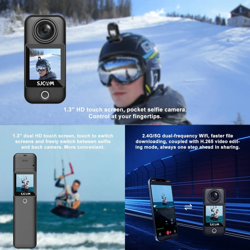 SJCAM C300 Pocket-Action-Kamera 4K FHD mit langer Akkulaufzeit Video 30M wasserdicht 5G WiFi Kamera Sport Action Cam