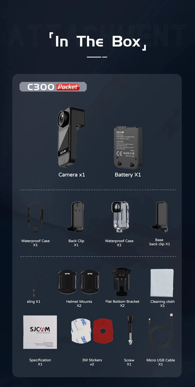 SJCAM C300 Pocket-Action-Kamera 4K FHD mit langer Akkulaufzeit Video 30M wasserdicht 5G WiFi Kamera Sport Action Cam