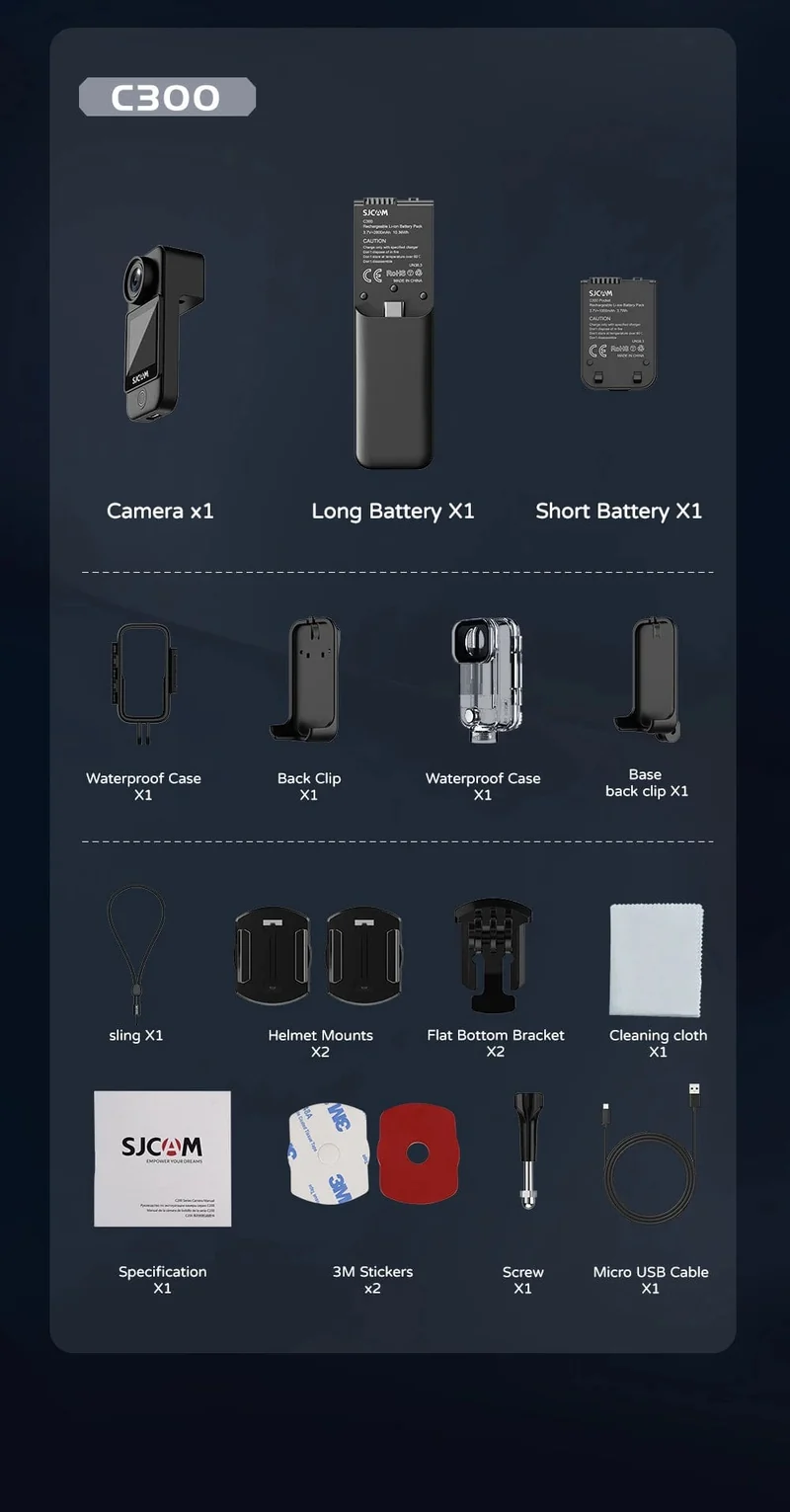 SJCAM C300 Pocket-Action-Kamera 4K FHD mit langer Akkulaufzeit Video 30M wasserdicht 5G WiFi Kamera Sport Action Cam