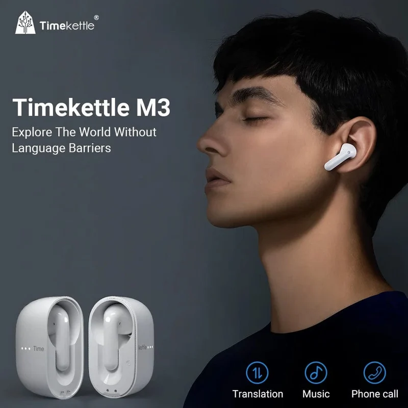 TimeKettle M3 Sprach-Simultanübersetzer-Headset Geschäftsinterpretation Kopfhörer Reise-Sprachübersetzung Ohrhörer