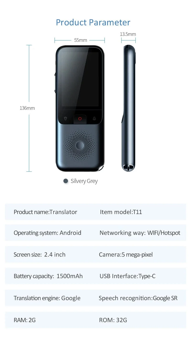 2024 Neuer tragbarer T11-Audioübersetzer, 138 Sprachen, intelligenter Übersetzer, offline, in Echtzeit, intelligente Stimme, KI-Sprachfotoübersetzer